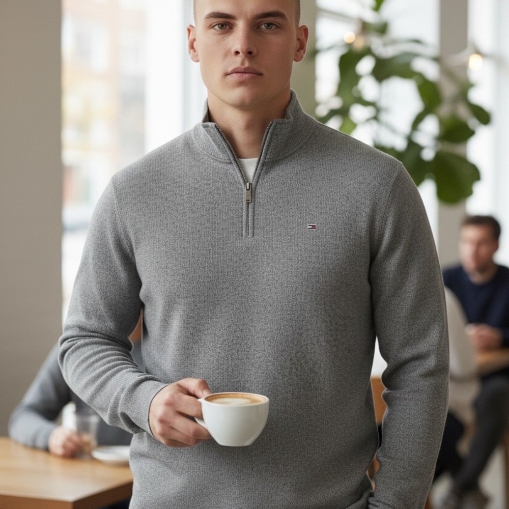 Crown & Ivy Men's Gray Zip-Up Sweater